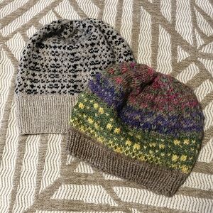 2 Hand Knit Beanies:  Small/Kids Size